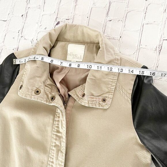 Olive & Oak Tan & Black Mixed Fabric Faux Leather Long Sleeve Full Zip Jacket XS - Picture 5 of 10